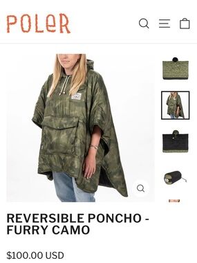 Poler Reversible Poncho - Olive Green & Black